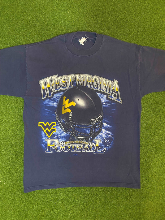 90s West Virginia Mountaineers - Vintage College Football Tee Shirt (Medium) Gametime Vintage