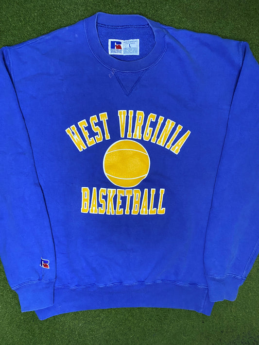 90s West Virginia Mountaineers - Vintage College Basketball Sweatshirt (Large) - Gametime Vintage