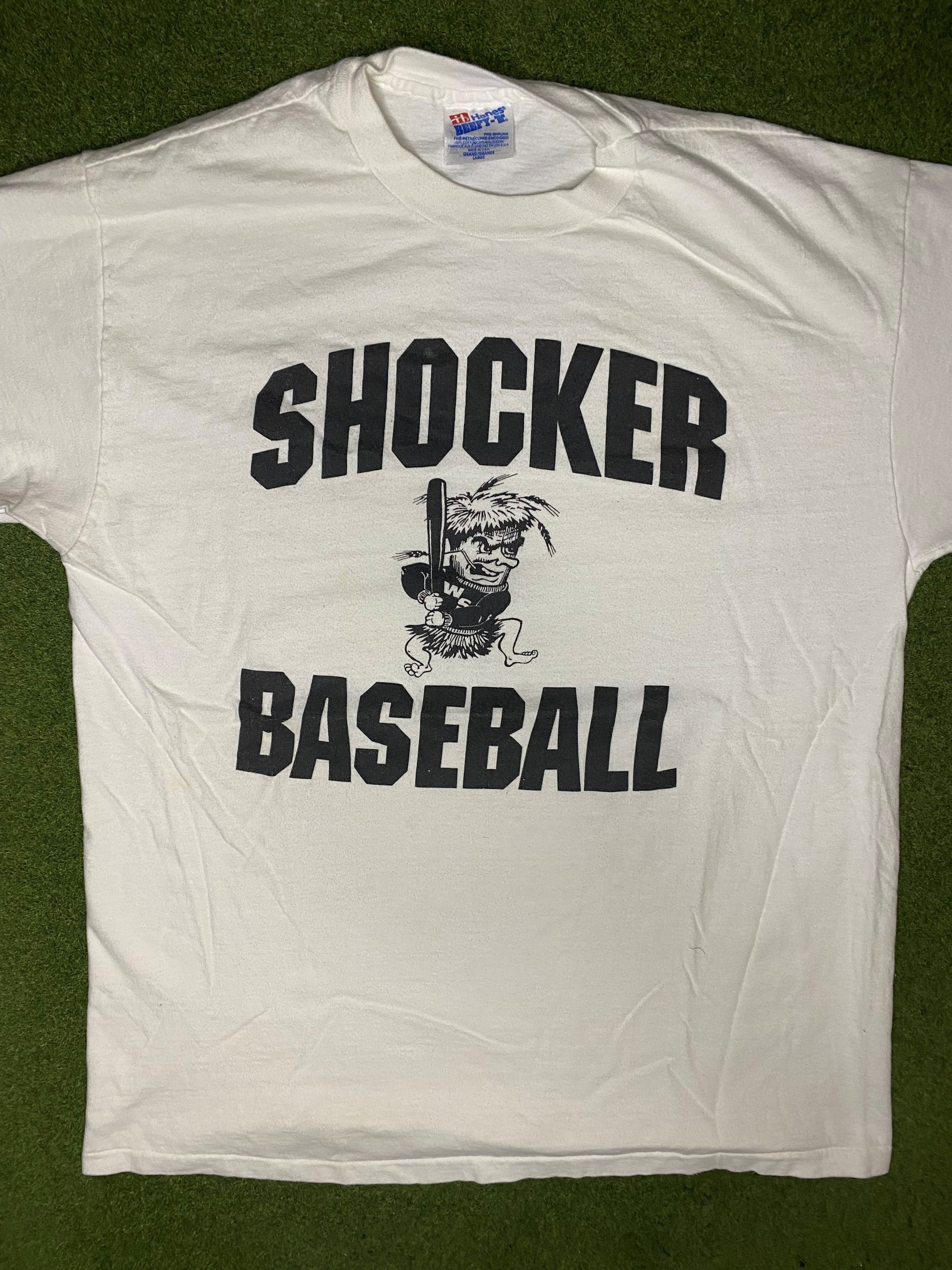 90s Wichita State Shockers - Vintage College Baseball T Shirt (Large) - Gametime Vintage