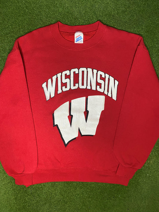 90s Wisconsin Badgers - Vintage College Crewneck Sweatshirt (Medium)