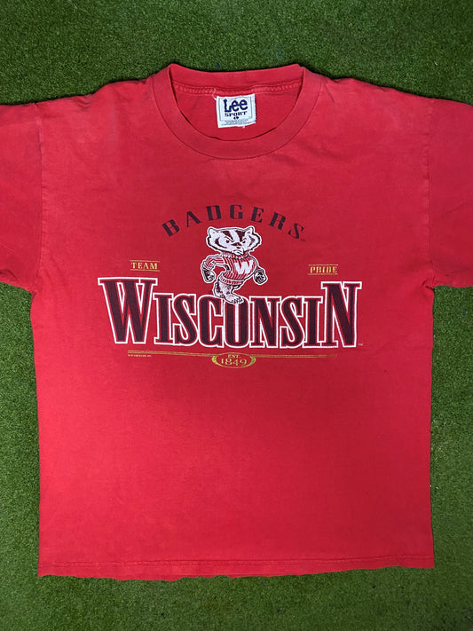 90s Wisconsin Badgers - Vintage College T Shirt (Large)