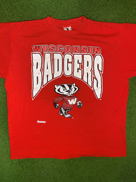 90s Wisconsin Badgers - Vintage College T-Shirt (Large) 