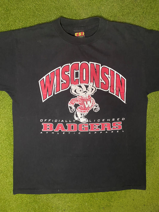 90s Wisconsin Badgers - Vintage College T Shirt (Large) - Gametime Vintage