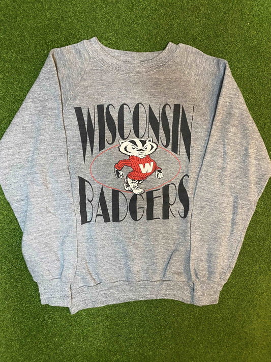 90s Wisconsin Badgers - Vintage College Crewneck Sweatshirt (Small) Gametime Vintage