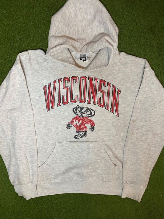 90s Wisconsin Badgers - Vintage College Hoodie (Large) - Gametime Vintage