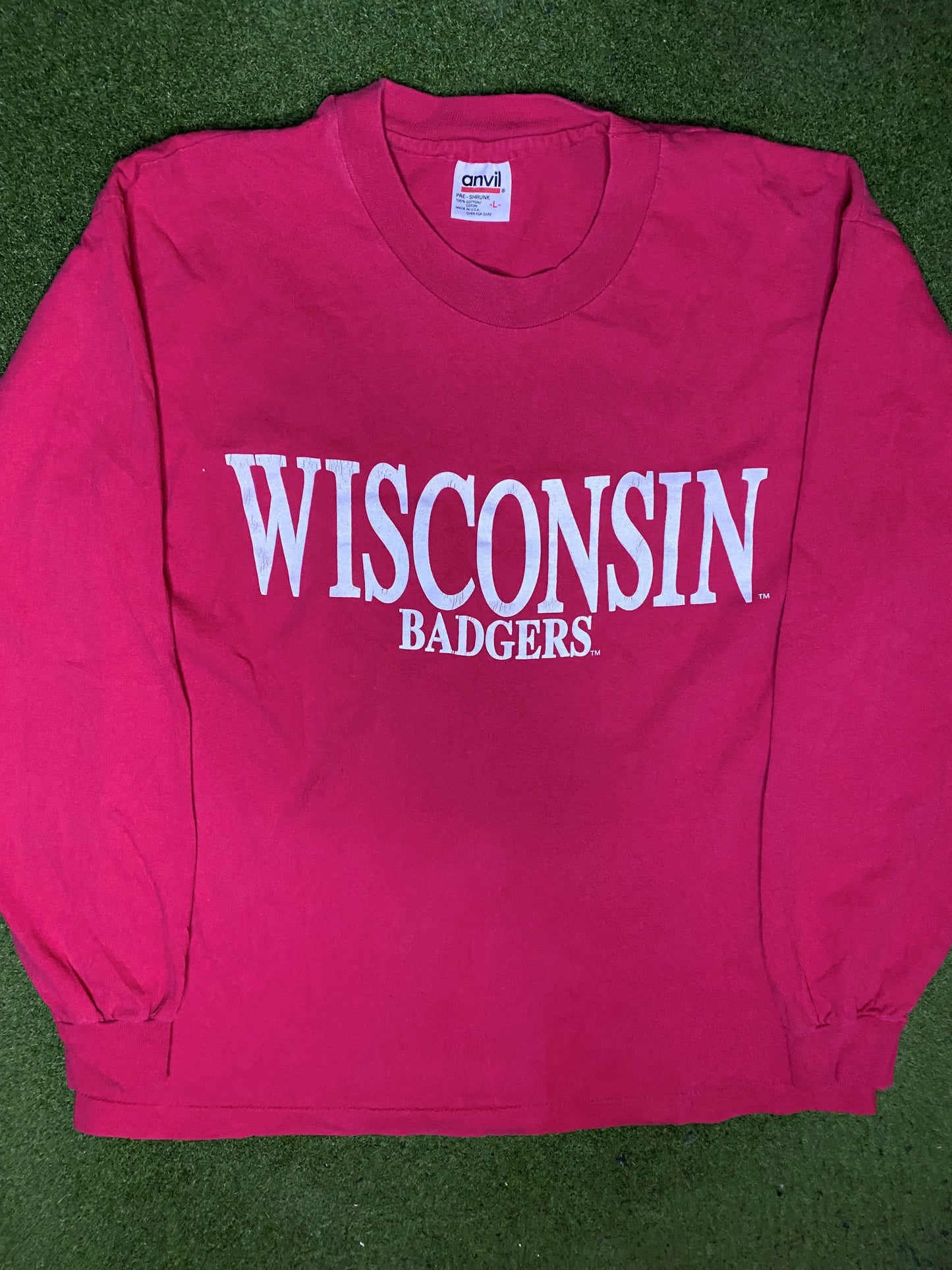 90s Wisconsin Badgers - Vintage College Long Sleeve (Large) Gametime Vintage