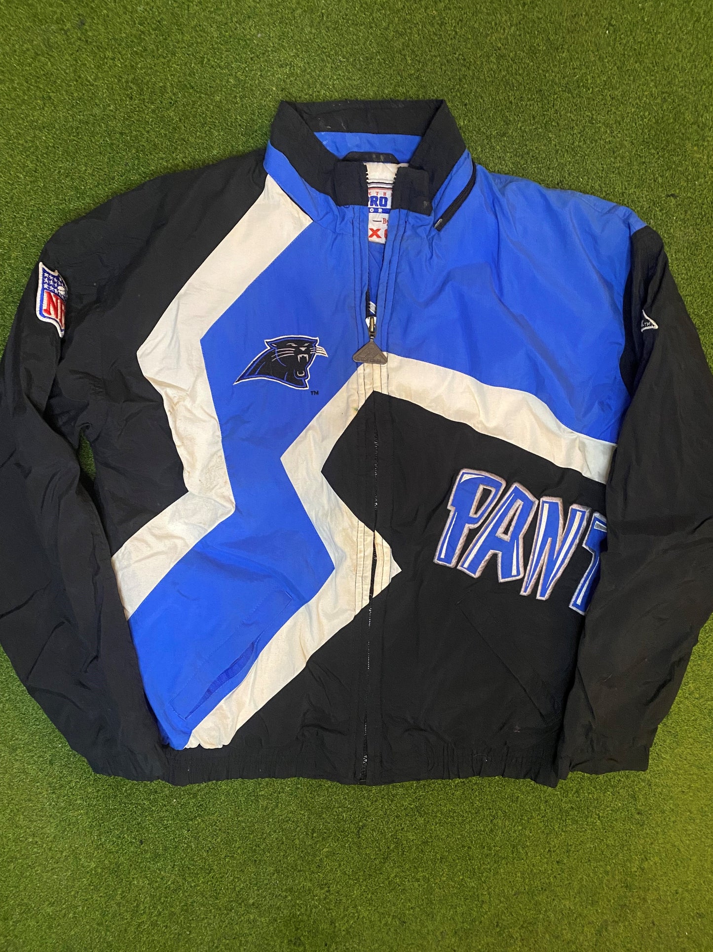 90s Carolina Panthers - Zig Zag - Vintage NFL Jacket (Youth Large)