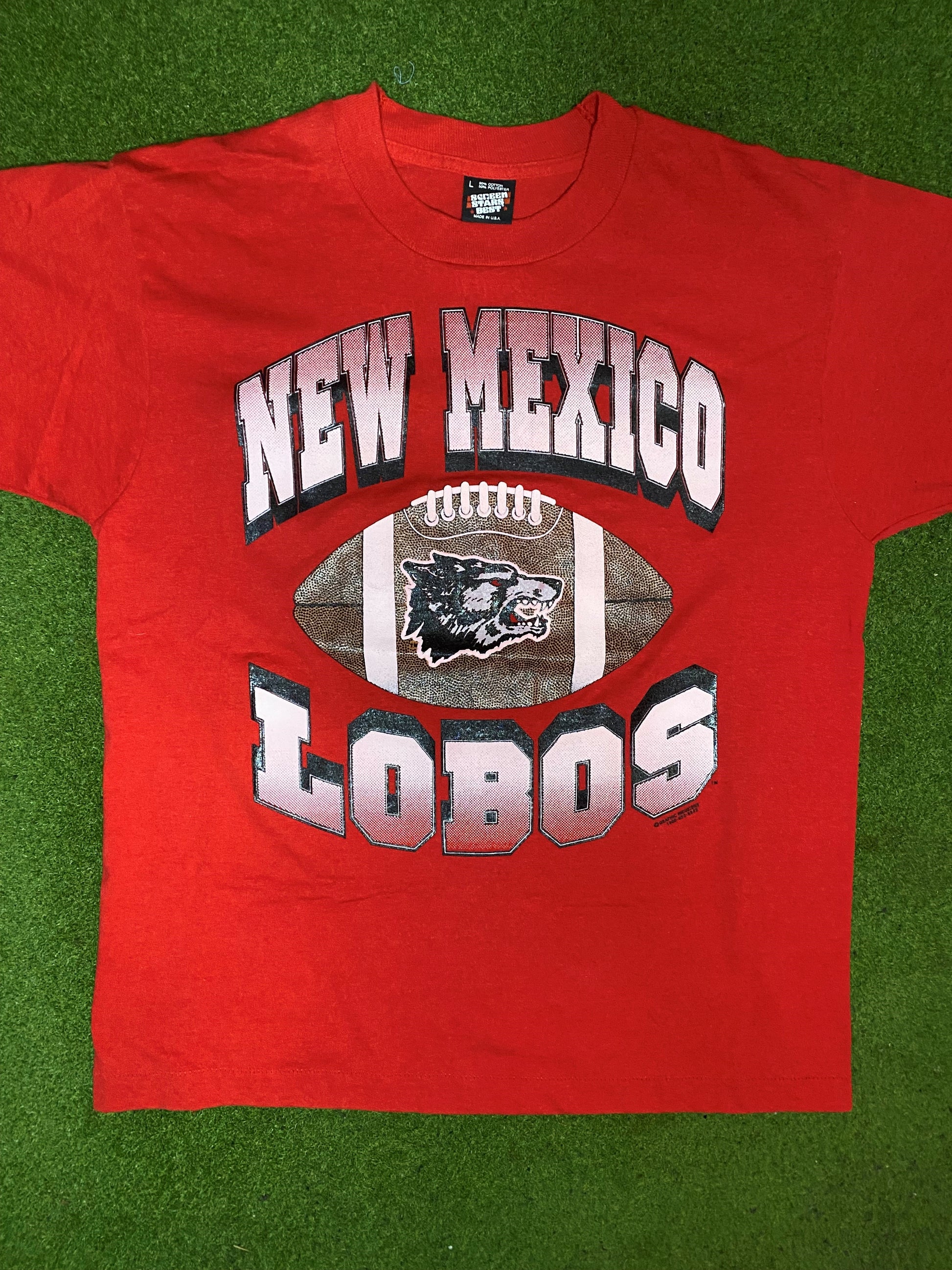 90s New Mexico Lobos - Vintage College Football T-Shirt (Large)