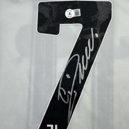 Framed Autographed/Signed Cristiano Ronaldo 35x39 Juventus White Soccer Jersey Beckett BAS COA