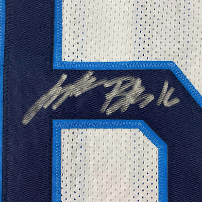 Framed Autographed/Signed Treylon Burks 35x39 Tennessee White Football Jersey Beckett BAS COA