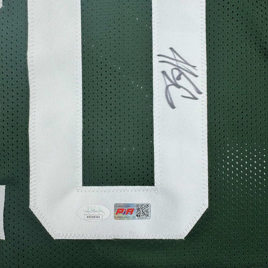 Framed Autographed/Signed Breece Hall 35x39 New York Green Football Jersey JSA COA