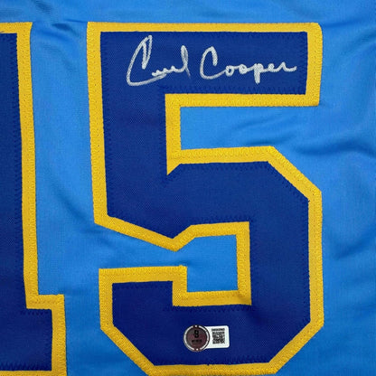 Framed Autographed/Signed Cecil Cooper 35x39 Milwaukee Blue Baseball Jersey Beckett BAS COA