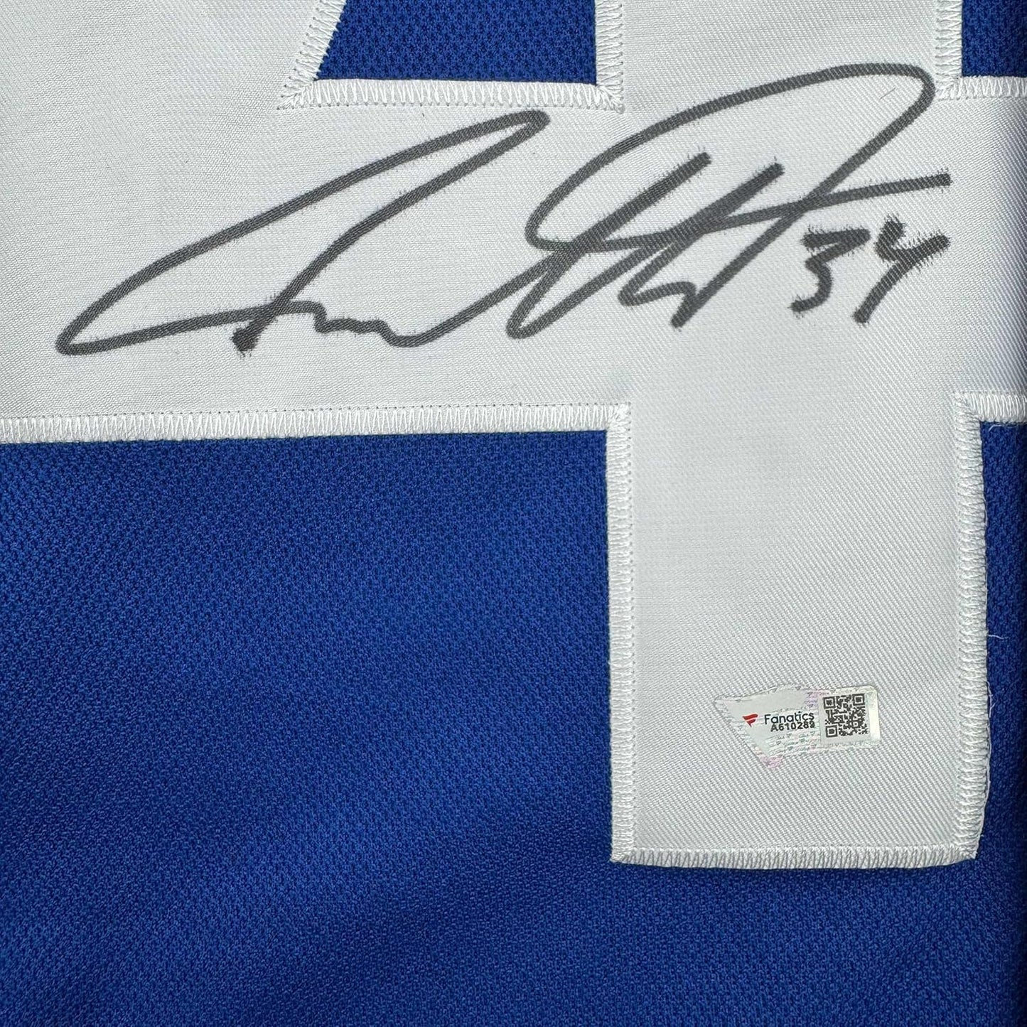 Framed Autographed/Signed Auston Matthews 35x39 Toronto Maple Leafs Authentic Blue Hockey Jersey Fanatics COA