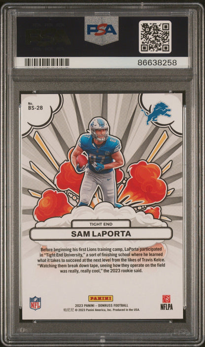 Graded 2023 Panini Donruss Sam LaPorta #BS28 Bomb Squad Rookie RC Football Card PSA 10 Gem Mint