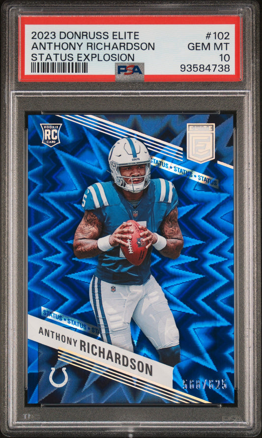 Graded 2023 Panini Donruss Elite Anthony Richardson #102 Status Explosion #/625 Rookie RC Football Card PSA 10 Gem Mint