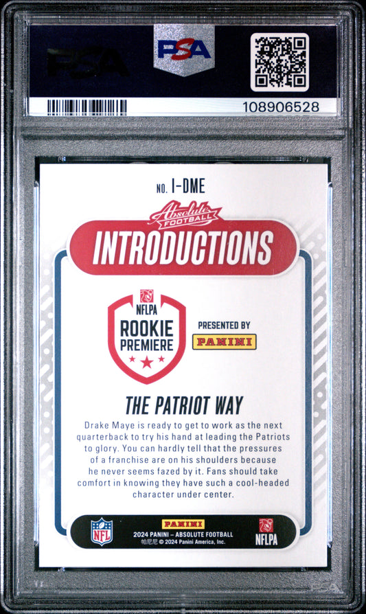 Graded 2024 Panini Absolute Drake Maye #IDME Introductions Rookie RC Football Card PSA 9 Mint