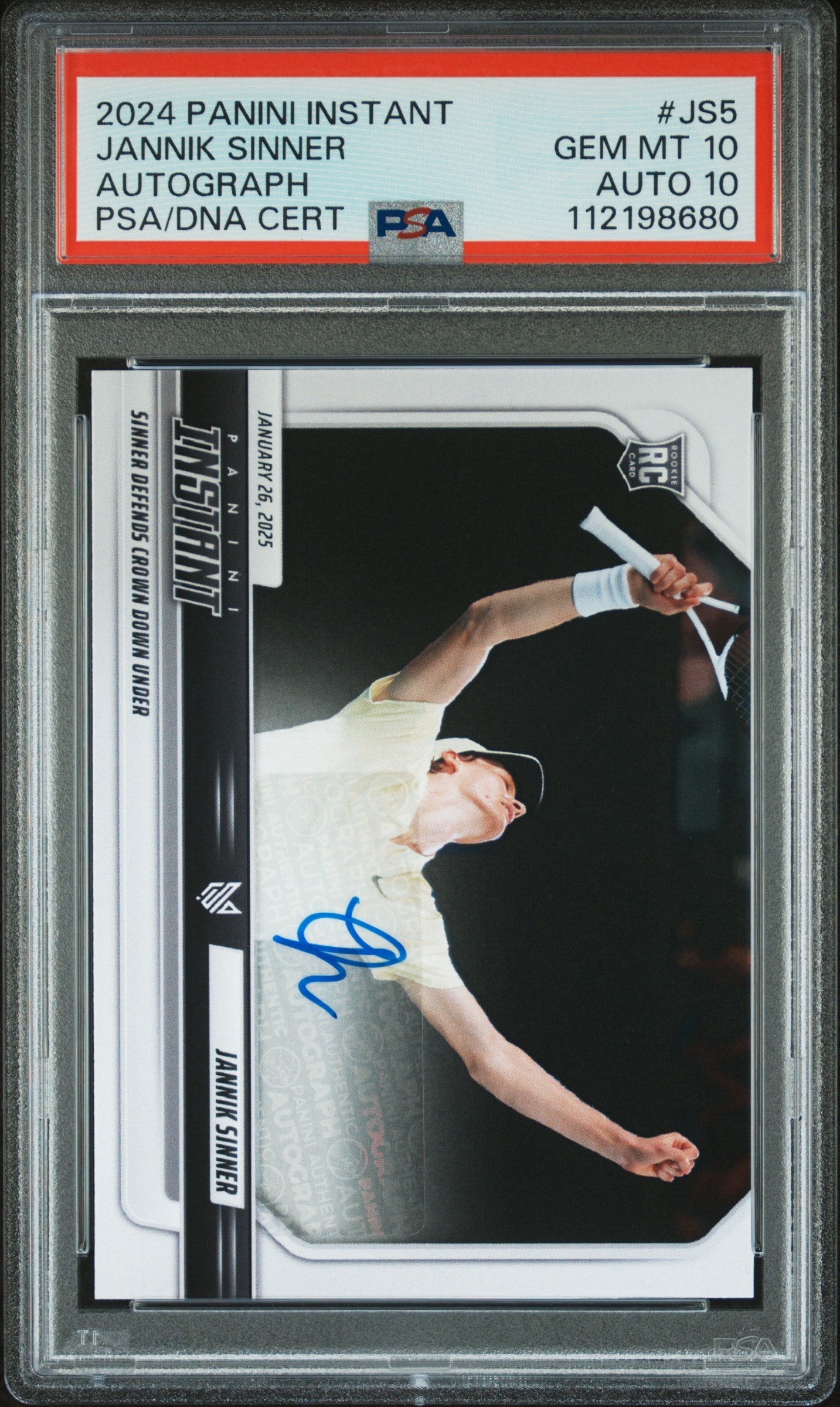 Graded 2024 Panini Instant Jannik Sinner #JS5 Autograph /99 Rookie RC Tennis Card PSA 10 Gem Mint Auto Grade PSA 10 Gem Mint