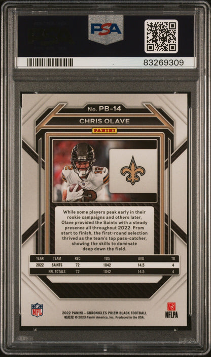 Graded 2022 Panini Chronicles Chris Olave #PB14 Prizm Black Rookie RC Football Card PSA 10 Gem Mint