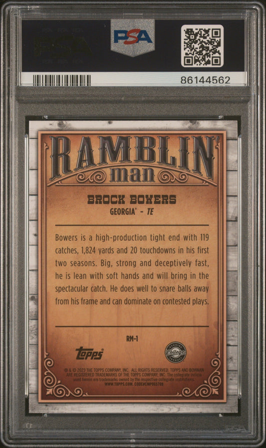 Graded 2023 Topps Bowman U Chrome Brock Bowers #RM1 Ramblin Man Rookie RC Football Card PSA 10 Gem Mint