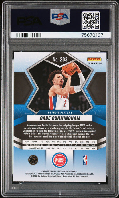 Graded 2021 Panini Mosaic Cade Cunningham #203 Red Wave Rookie RC Basketball Card PSA 10 Gem Mint