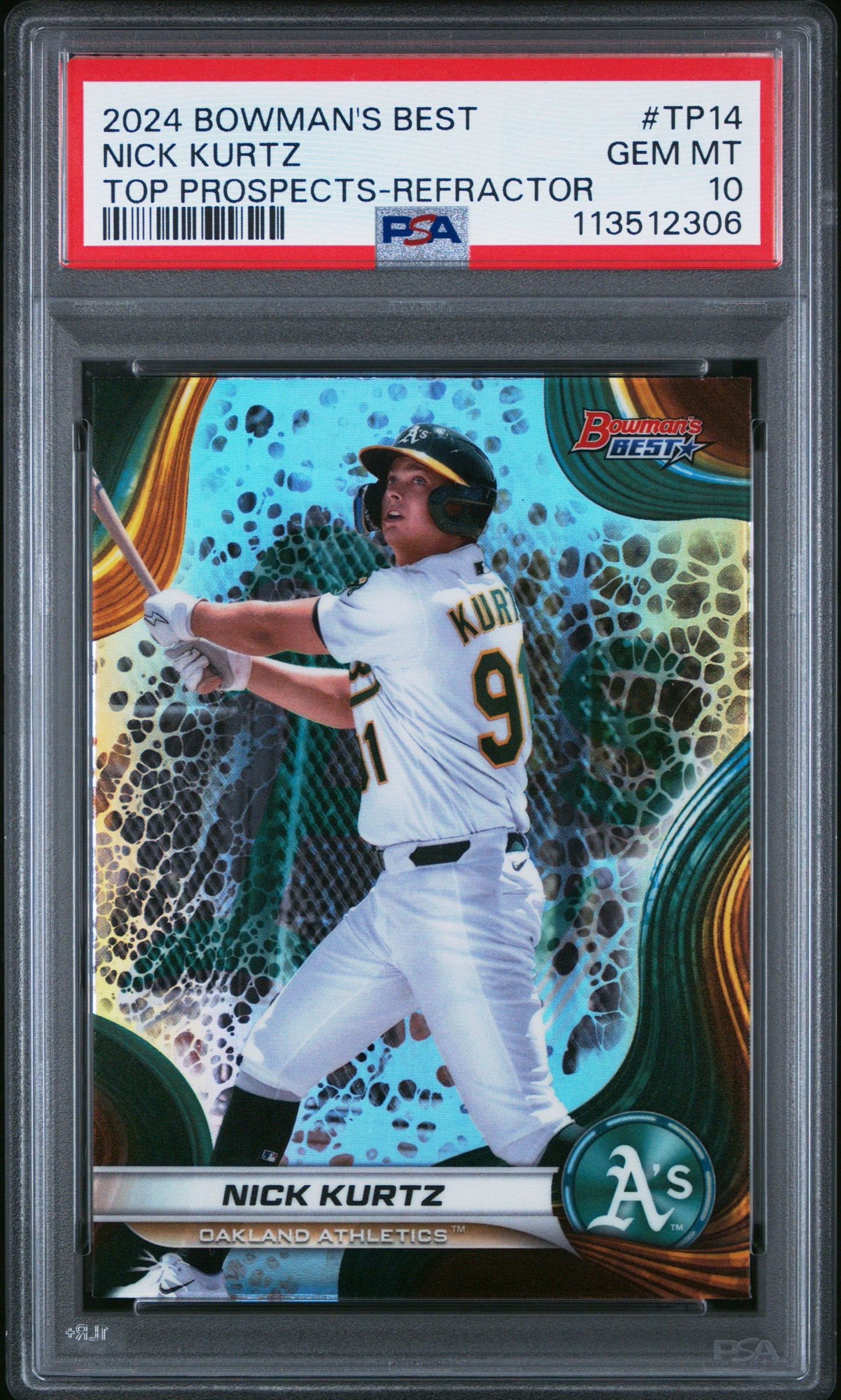 Graded 2024 Topps Bowmans Best Nick Kurtz #TP14 Top Prospects Refractor Rookie RC Baseball Card PSA 10 Gem Mint