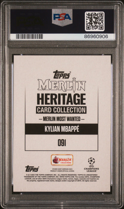Graded 2023 Topps Merlin Heritage UCC Kylian Mbappe #91 Soccer Card PSA 10 Gem Mint
