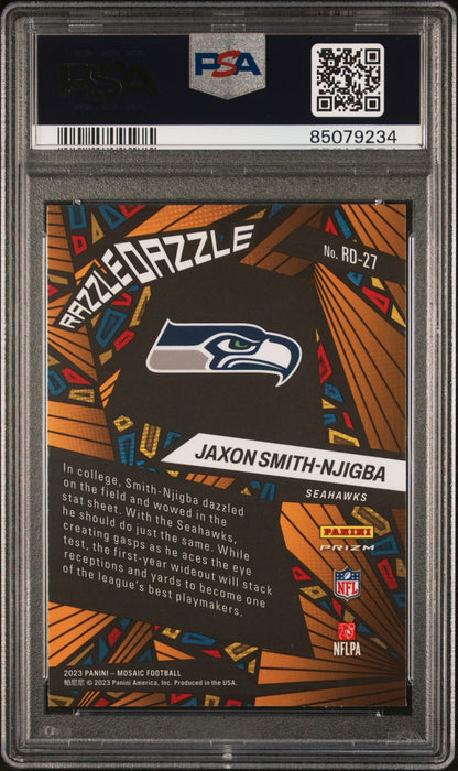 Graded 2023 Panini Mosaic Jaxon Smith-Njigba #RD27 Razzle Dazzle Rookie RC Football Card PSA 10 Gem Mint