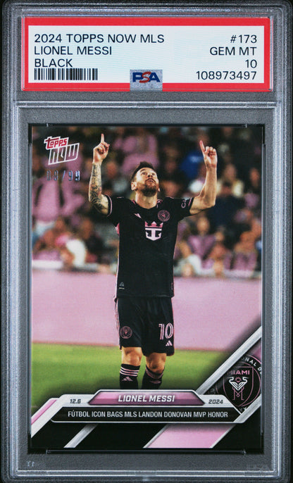 Graded 2024 Topps Now MLS Lionel Messi #173 Black /99 Soccer Card PSA 10 Gem Mint