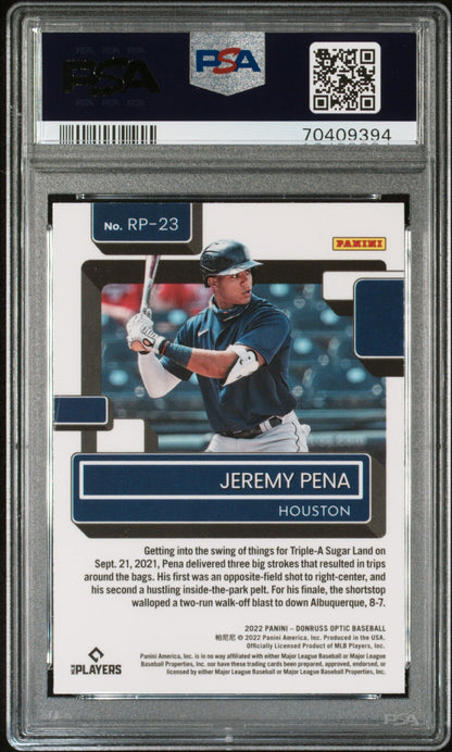 Graded 2022 Panini Donruss Optic Jeremy Pena #RP23 Rated Prospect Rookie RC Baseball Card PSA 10 Gem Mint