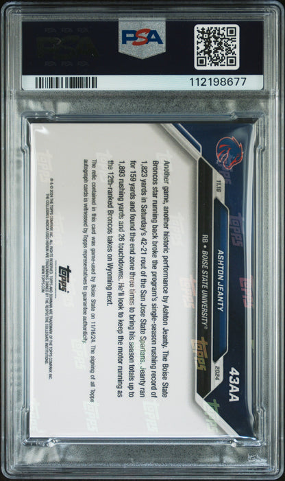 Graded 2024 Topps Bowman U Now Ashton Jeanty #43AA Autograph Relic /10 Rookie RC Football Card PSA 10 Gem Mint Auto Grade PSA 9 Mint Auto Grade PSA 10 Gem Mint