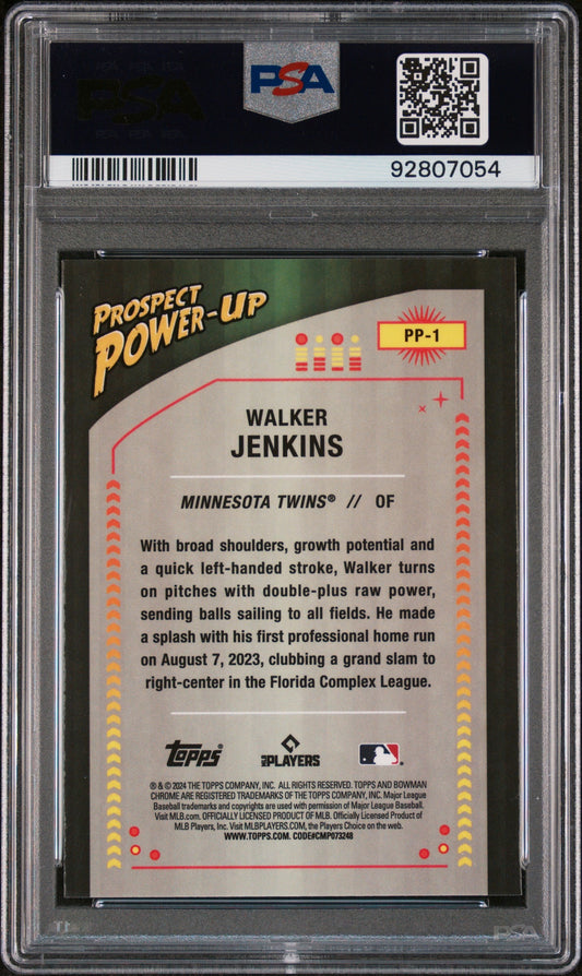 Graded 2024 Topps Bowman Walker Jenkins #PP1 Prospect Power Up Rookie RC Baseball Card PSA 10 Gem Mint