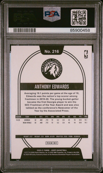Graded 2020-21 Panini Hoops Anthony Edwards #216 Winter Rookie RC Basketball Card PSA 10 Gem Mint
