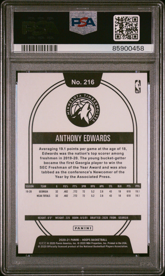 Graded 2020-21 Panini Hoops Anthony Edwards #216 Winter Rookie RC Basketball Card PSA 10 Gem Mint