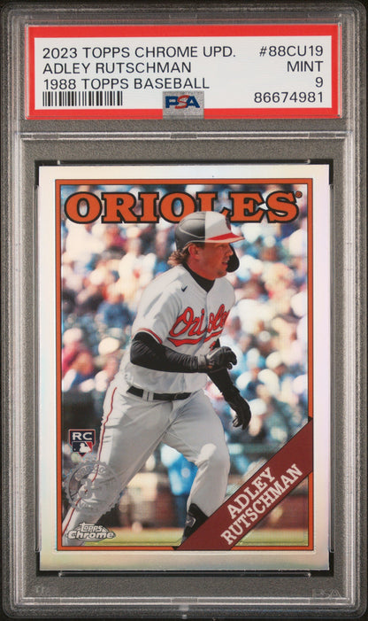 Graded 2023 Topps Chrome Update Adley Rutschman #88CU19 1988 Topps Baseball Rookie RC Baseball Card PSA 9 Mint