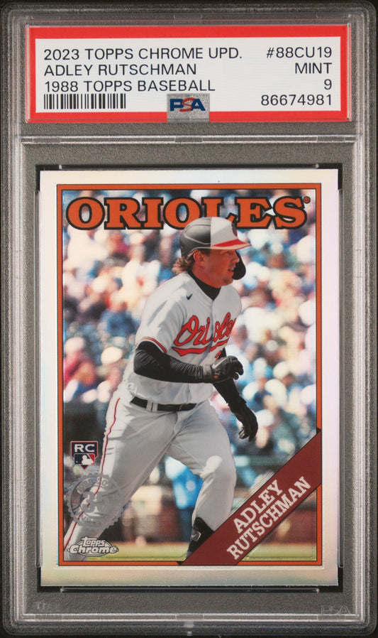 Graded 2023 Topps Chrome Update Adley Rutschman #88CU19 1988 Topps Baseball Rookie RC Baseball Card PSA 9 Mint