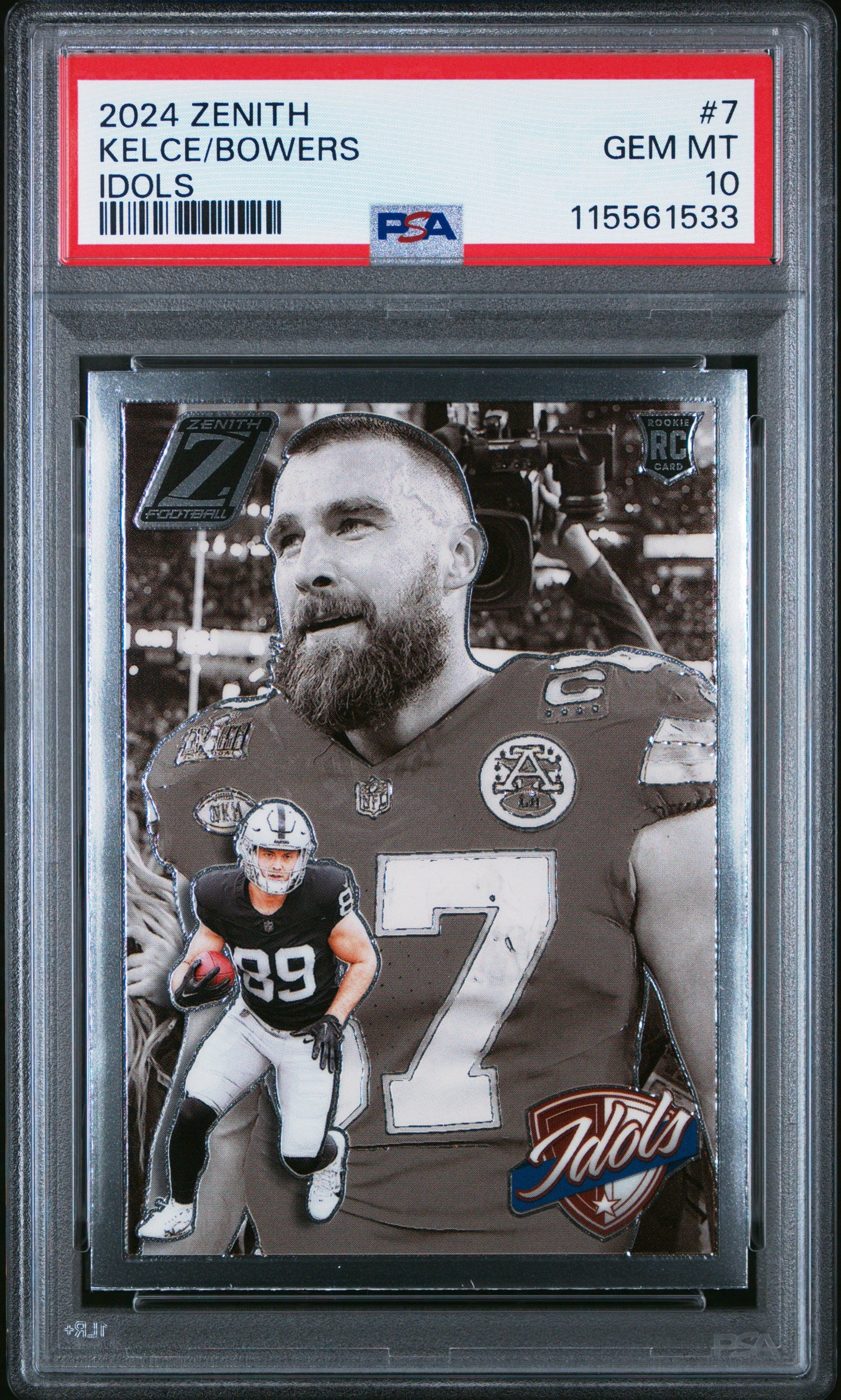 Graded 2024 Panini Zenith Travis Kelce/Brock Bowers #7 Idols Rookie RC Football Card PSA 10 Gem Mint