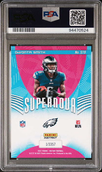 Graded 2021 Panini Instant Devonta Smith #S19 Supernova Rookie RC Football Card PSA 10 Gem Mint