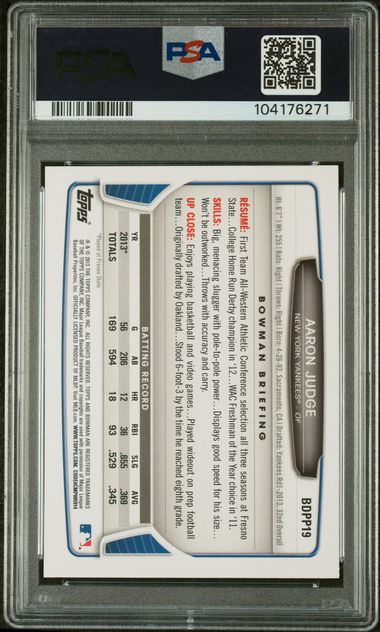 Graded 2013 Topps Bowman Draft Picks & Prospects Aaron Judge #MVP Rookie RC Baseball Card PSA 9 Mint