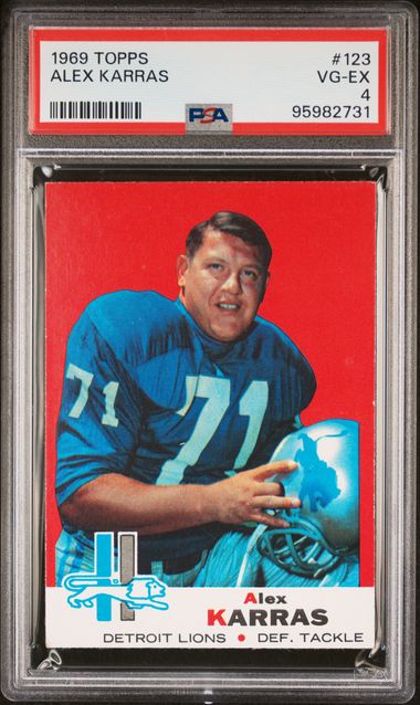 Graded 1969 Topps Alex Karras #123 Football Card PSA 4 VG-EX