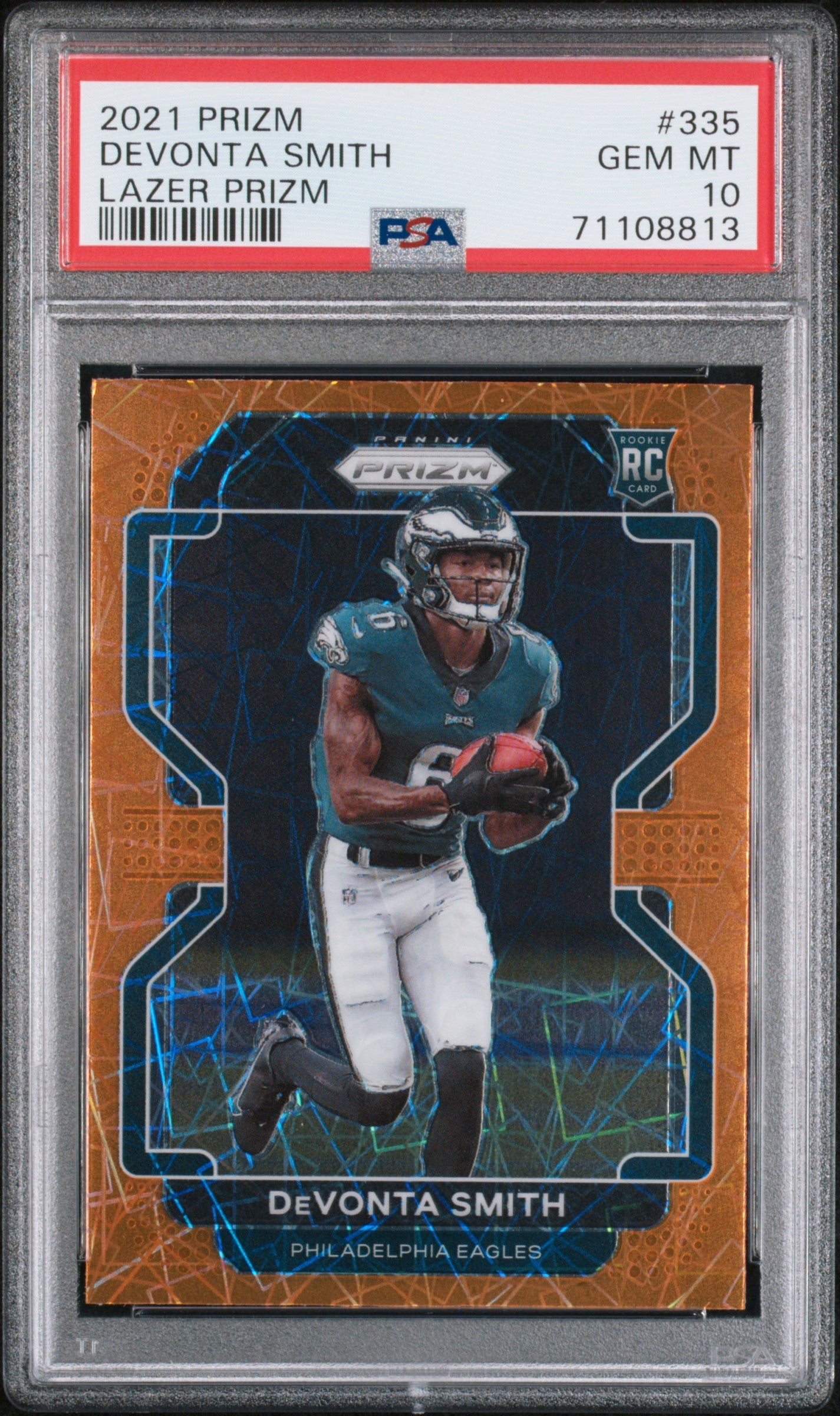 Graded 2021 Panini Prizm Devonta Smith #335 Lazer Rookie RC Football Card PSA 10
