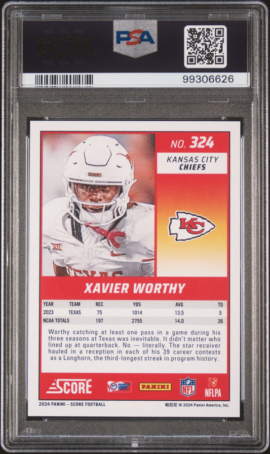 Graded 2024 Panini Score Xavier Worthy #324 Rookie RC Football Card PSA 10 Gem Mint