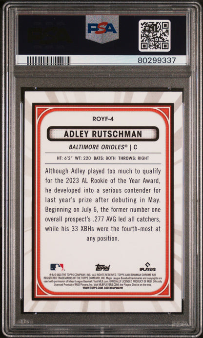 Graded 2023 Topps Bowman Adley Rutschman #ROYF4 Rookie of the Year Favorites Rookie RC Baseball Card PSA 10 Gem Mint
