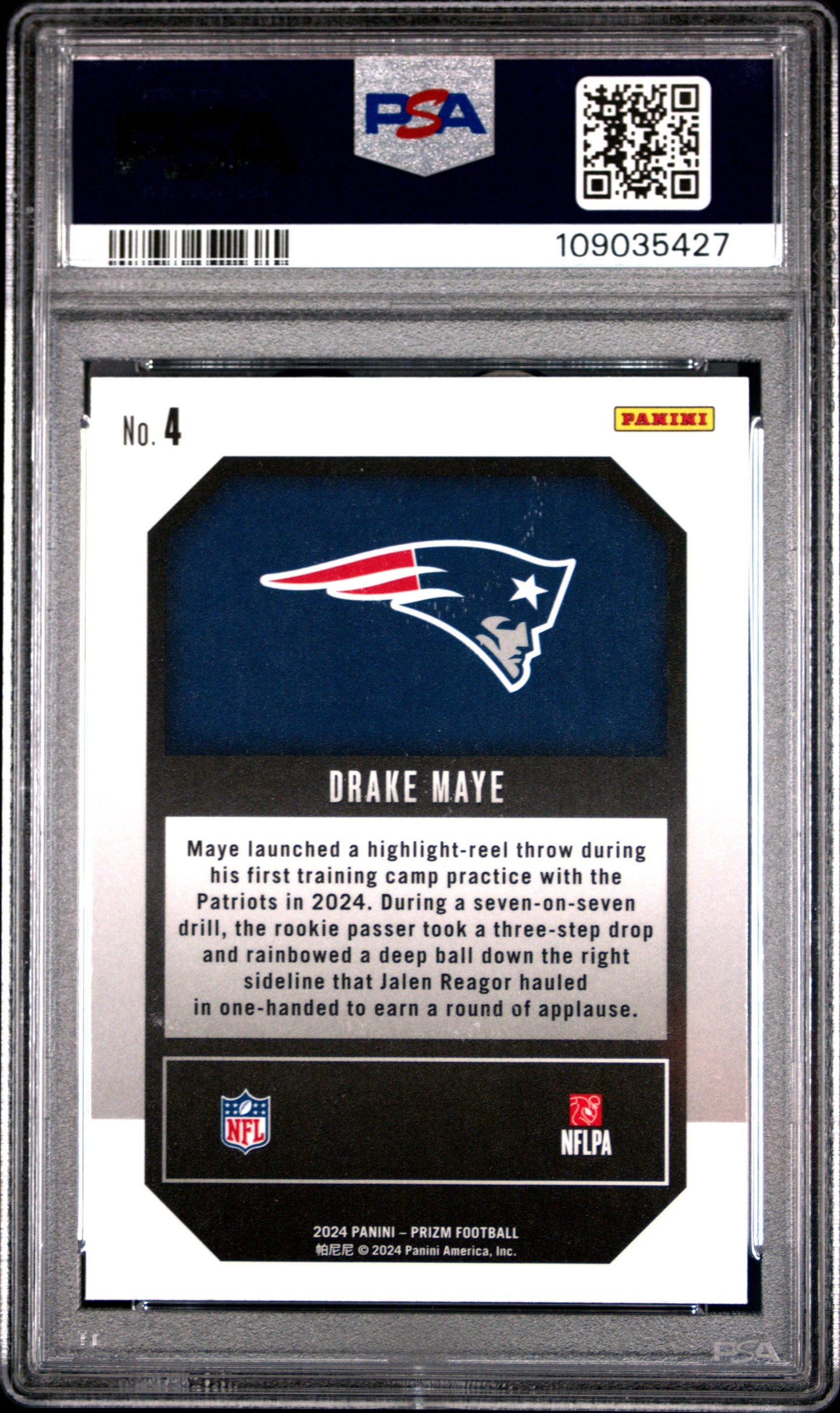 Graded 2024 Panini Prizm Drake Maye #4 Emergent Rookie RC Football Card PSA 10 Gem Mint