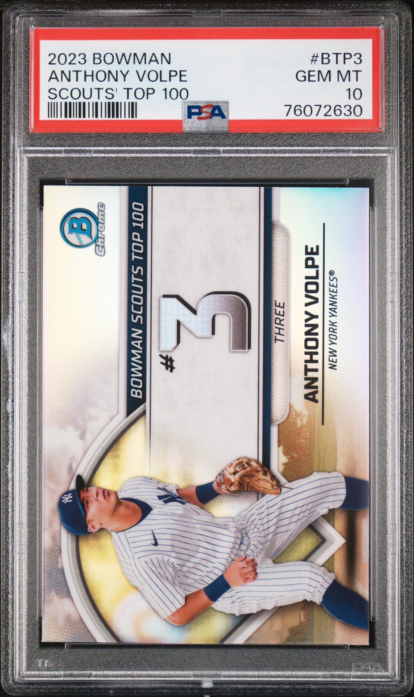 Graded 2023 Topps Bowman Anthony Volpe #BTP3 Scouts Top 100 Rookie RC Baseball Card PSA 10 Gem Mint
