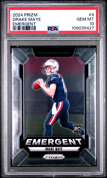 Graded 2024 Panini Prizm Drake Maye #4 Emergent Rookie RC Football Card PSA 10 Gem Mint