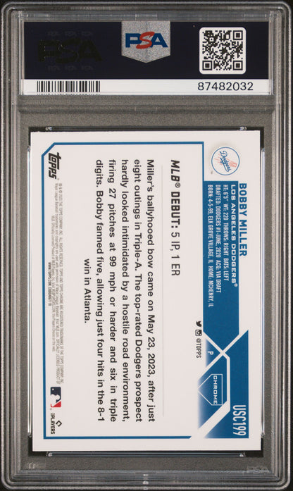 Graded 2023 Topps Chrome Update Bobby Miller #USC199 Rookie RC Baseball Card PSA 10 Gem Mint