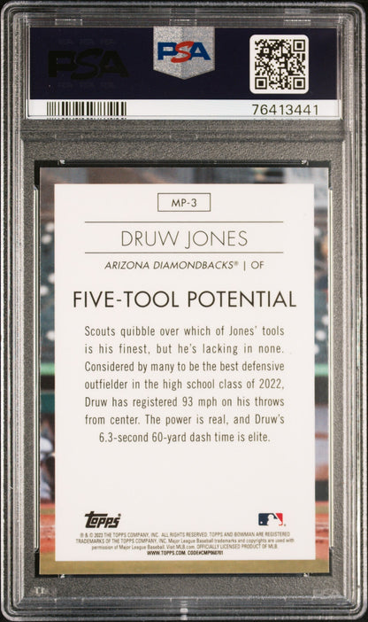 Graded 2023 Topps Bowman Druw Jones #MP3 Modern Prospects Rookie RC Baseball Card PSA 10 Gem Mint