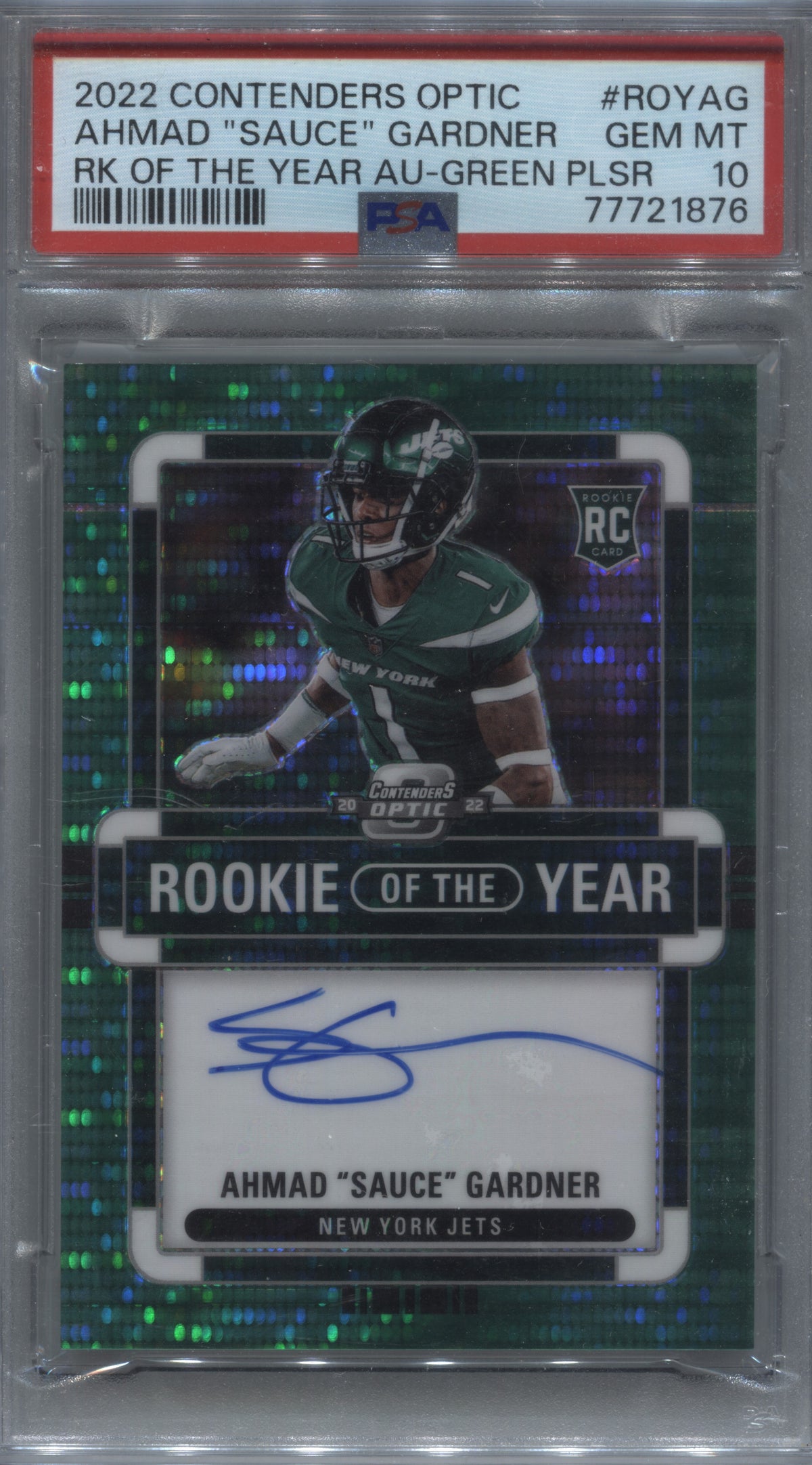 2022 Contenders Optic Sauce Gardner ROY Green Pulsar Rookie Auto /30 PSA 10