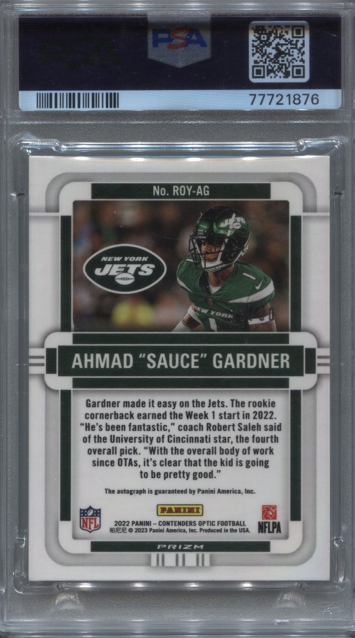 2022 Contenders Optic Sauce Gardner ROY Green Pulsar Rookie Auto /30 PSA 10