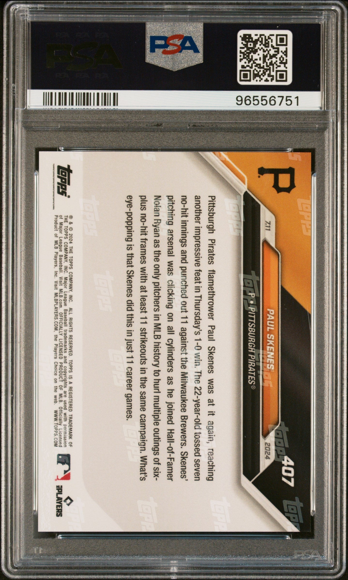 Graded 2024 Topps Now Paul Skenes #407 Rookie RC Baseball Card PSA 10 Gem Mint